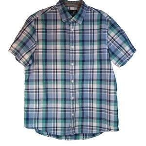 Michael Kors Tailored/Classic Fit Mens Shirt Size Large Short Sleeve Blue Plaid